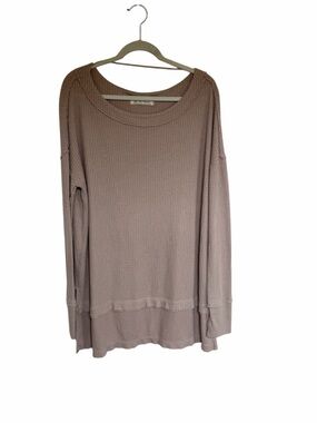 We The Free North Shore Thermal Long Sleeve Boho Waffle Knit Beige Top